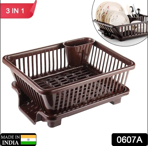 0607A UNBREAKABLE PLASTIC 3 IN 1 KITCHEN SINK DISH DRAINER DRYING RACK