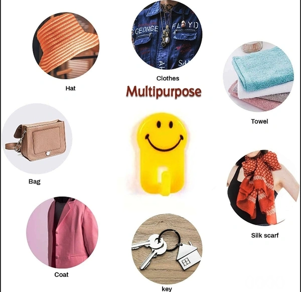 1702 3PCS SELF ADHESIVE MULTIPURPOSE SMILEY HOOKS FOR HOME USE