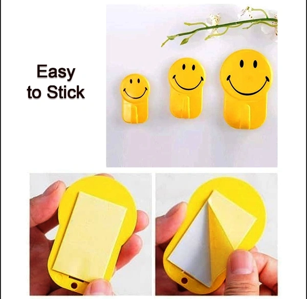 1702 3PCS SELF ADHESIVE MULTIPURPOSE SMILEY HOOKS FOR HOME USE