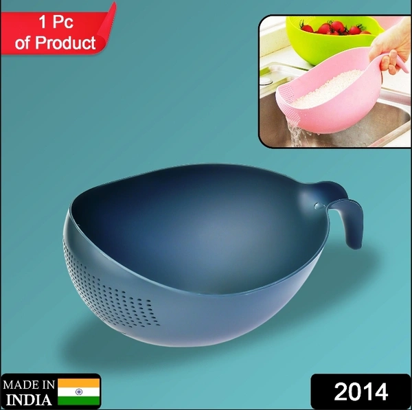 2014 PLASTIC RICE BOWL/FOOD STRAINER THICK DRAIN BASKET WITH HANDLE FOR RICE, VEGETABLE & FRUIT. (1PC)