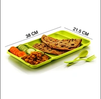 2037 4COMPARTMENT DISH WITH SPOON AND FORK(2 DISH SET WITH 1SPOON AND 1FORK) DINNER PLATE PLASTIC COMPARTMENT PLATE PAV BHAJI PLATE 4-COMPARTMENTS DIVIDED PLASTIC FOOD PLATE