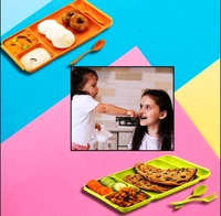 2037 4COMPARTMENT DISH WITH SPOON AND FORK(2 DISH SET WITH 1SPOON AND 1FORK) DINNER PLATE PLASTIC COMPARTMENT PLATE PAV BHAJI PLATE 4-COMPARTMENTS DIVIDED PLASTIC FOOD PLATE