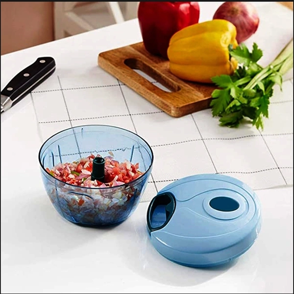 2072 3 BLADE MANUAL BLUE FOOD CHOPPER, COMPACT & POWERFUL HAND HELD VEGETABLE CHOPPER