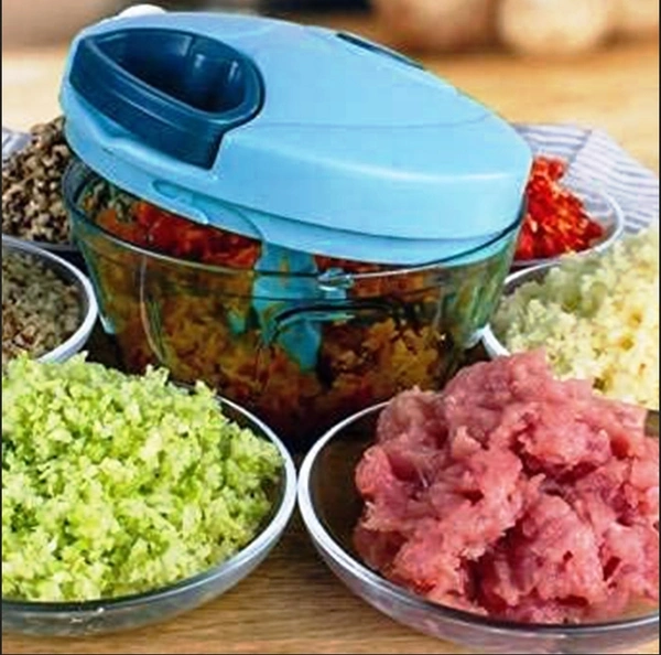 2072 3 BLADE MANUAL BLUE FOOD CHOPPER, COMPACT & POWERFUL HAND HELD VEGETABLE CHOPPER