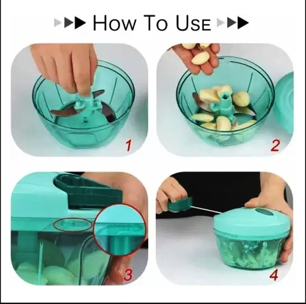 2072 3 BLADE MANUAL BLUE FOOD CHOPPER, COMPACT & POWERFUL HAND HELD VEGETABLE CHOPPER