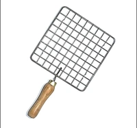 2086 KITCHEN SQUARE STAINLESS STEEL ROASTER PAPAD JALI, BARBECUE GRILL WITH WOODEN HANDLE