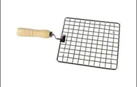 2086 KITCHEN SQUARE STAINLESS STEEL ROASTER PAPAD JALI, BARBECUE GRILL WITH WOODEN HANDLE