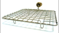 2086 KITCHEN SQUARE STAINLESS STEEL ROASTER PAPAD JALI, BARBECUE GRILL WITH WOODEN HANDLE