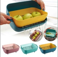 2717 MULTIFUNCTIONAL BPA FREE DOUBLE LAYERED PLASTIC ROTATABLE STRAINER BOWL WITH HANDLES FOR WASHING, RINSING, SERVING VEGETABLES & FRUITS (MULTICOLOR)