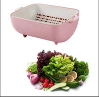 2717 MULTIFUNCTIONAL BPA FREE DOUBLE LAYERED PLASTIC ROTATABLE STRAINER BOWL WITH HANDLES FOR WASHING, RINSING, SERVING VEGETABLES & FRUITS (MULTICOLOR)