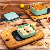 2837A GREEN DOUBLE-LAYER PORTABLE LUNCH BOX STACKABLE WITH CARRYING HANDLE AND SPOON LUNCH BOX , Bento Lunch Box