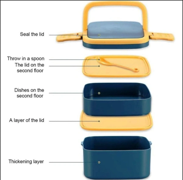 2837A GREEN DOUBLE-LAYER PORTABLE LUNCH BOX STACKABLE WITH CARRYING HANDLE AND SPOON LUNCH BOX , Bento Lunch Box