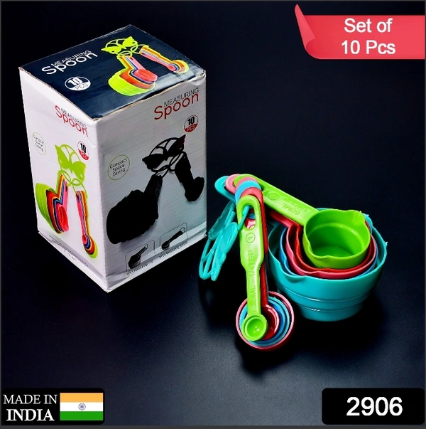 2906 10PCS PLASTIC MEASURING SPOONS AND CUPS SET FOR HOME KITCHEN COOKING