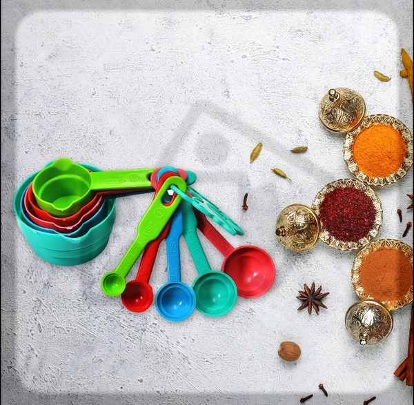 2906 10PCS PLASTIC MEASURING SPOONS AND CUPS SET FOR HOME KITCHEN COOKING