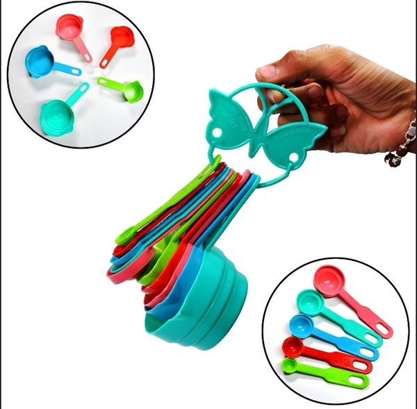 2906 10PCS PLASTIC MEASURING SPOONS AND CUPS SET FOR HOME KITCHEN COOKING