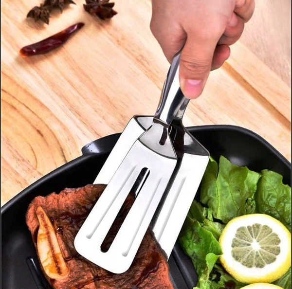 2919 MULTIFUNCTION COOKING SERVING TURNER FRYING FOOD TONG. STAINLESS STEEL STEAK CLIP CLAMP BBQ KITCHEN TONG.