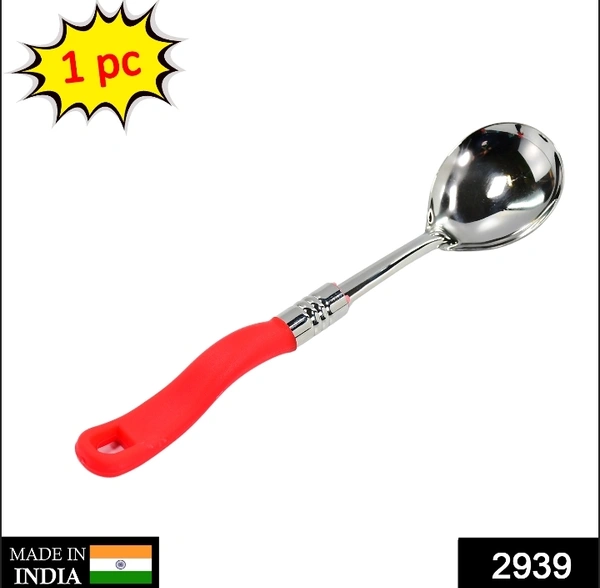 2939 STAINLESS STEEL BLASTING SPOON WITH PLASTIC HANDLE.