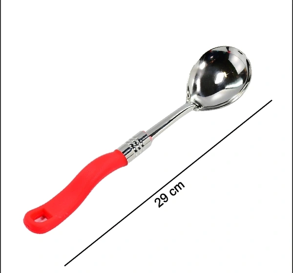 2939 STAINLESS STEEL BLASTING SPOON WITH PLASTIC HANDLE.