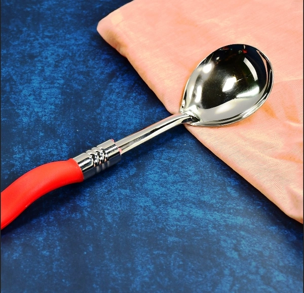 2939 STAINLESS STEEL BLASTING SPOON WITH PLASTIC HANDLE.