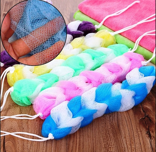 6073 HANGING BATH SHOWER LONG LARGE SIZE LOOFAH SPONGE POUF BODY SCRUBBER (PACK OF 6)