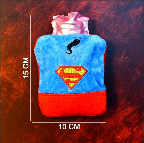 6530 SUPERMAN PRINT SMALL HOT WATER BAG WITH COVER FOR PAIN RELIEF, NECK, SHOULDER PAIN AND HAND, FEET WARMER, MENSTRUAL CRAMPS