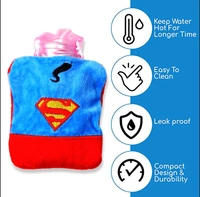 6530 SUPERMAN PRINT SMALL HOT WATER BAG WITH COVER FOR PAIN RELIEF, NECK, SHOULDER PAIN AND HAND, FEET WARMER, MENSTRUAL CRAMPS