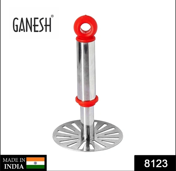 8123 GANESH POTATO/PAV BHAJI MASHER WITH PLASTIC HANDLE, SILVER & PLASTIC - OVAL PAV MASHER, POTATO 1-PIECE, SMASHER HANDLE, MULTICOLOR