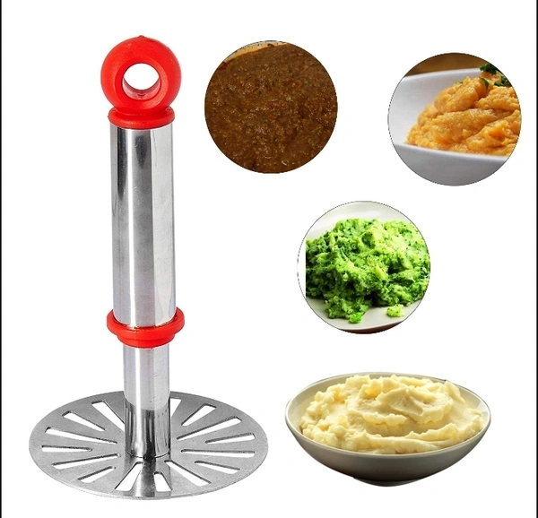 8123 GANESH POTATO/PAV BHAJI MASHER WITH PLASTIC HANDLE, SILVER & PLASTIC - OVAL PAV MASHER, POTATO 1-PIECE, SMASHER HANDLE, MULTICOLOR