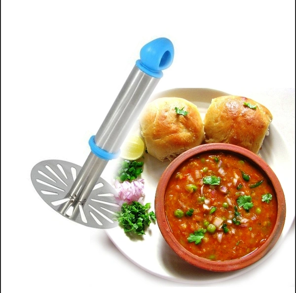 8123 GANESH POTATO/PAV BHAJI MASHER WITH PLASTIC HANDLE, SILVER & PLASTIC - OVAL PAV MASHER, POTATO 1-PIECE, SMASHER HANDLE, MULTICOLOR