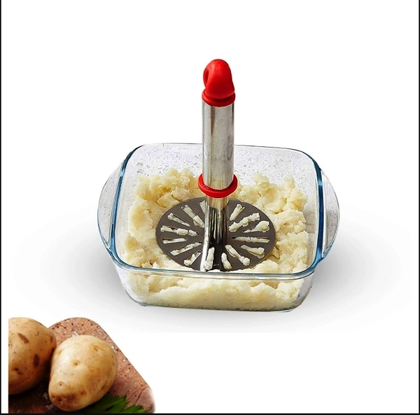 8123 GANESH POTATO/PAV BHAJI MASHER WITH PLASTIC HANDLE, SILVER & PLASTIC - OVAL PAV MASHER, POTATO 1-PIECE, SMASHER HANDLE, MULTICOLOR
