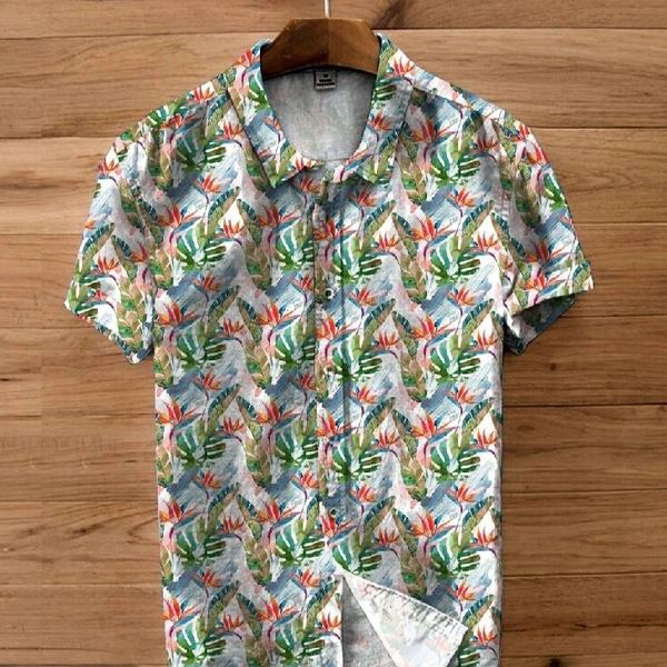 Stylish Multicoloured Satin Cotton Printed Shirt For Men - L