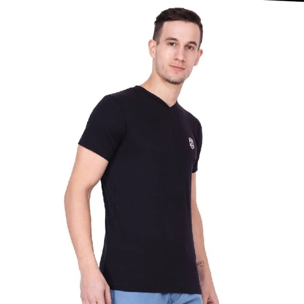 Men's Black Cotton Solid V Neck Tees - XL