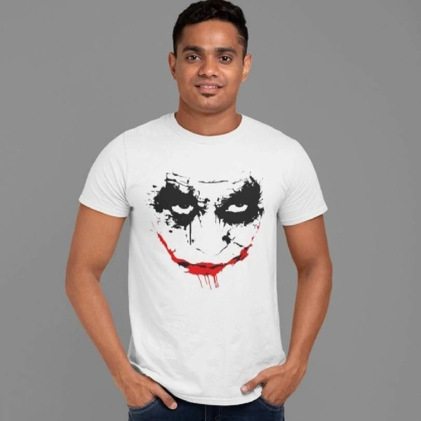 Men's White Cotton Printed Round Neck Tees - M