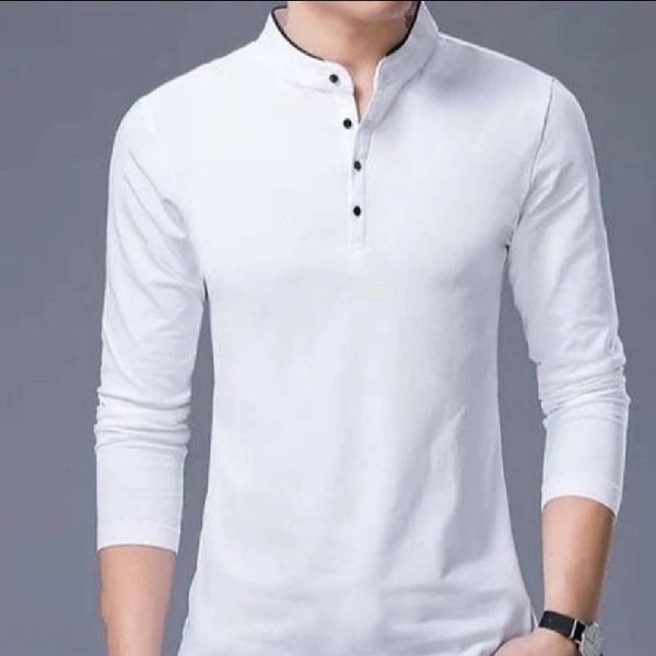 Men's White Cotton Solid T-Shirt - M