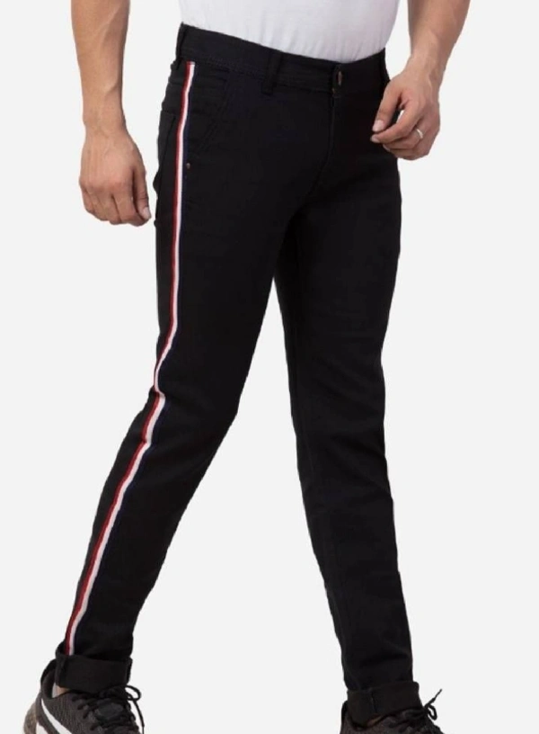 Flexiable Black Jeans with Side Stripe - 36