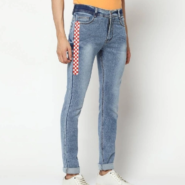 Men's Stylish Blue Printed Denim Slim Fit Low-Rise Jeans - 34