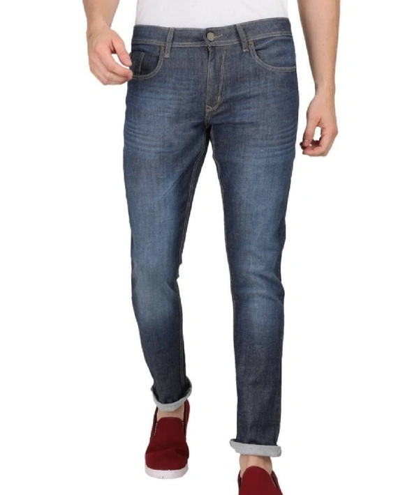 Men's Faded Slim Fit Blue Denim Mid-Rise Jeans - 36