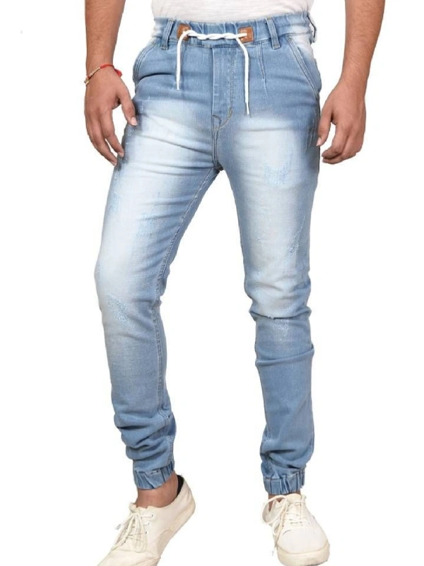 Men's Blue Denim Faded Mid-Rise Jogger Jeans - 34