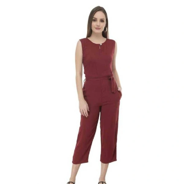 Stylish Crepe Solid Basic Jumpsuit For Women - XS