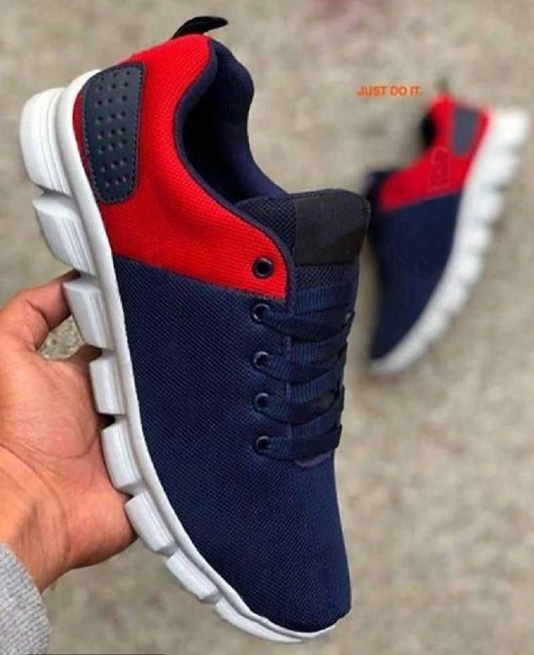 Stylish Red and Blue Mesh Navy Sports Shoes For Men - UK10
