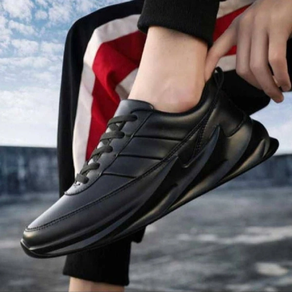 Men's Stylish and Trendy Black Solid Synthetic Sports Shoes - 8