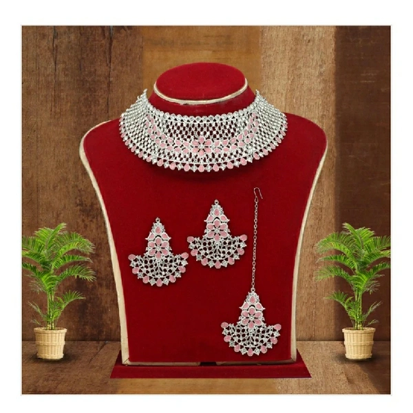 Pink Color Stone Choker Necklace Set