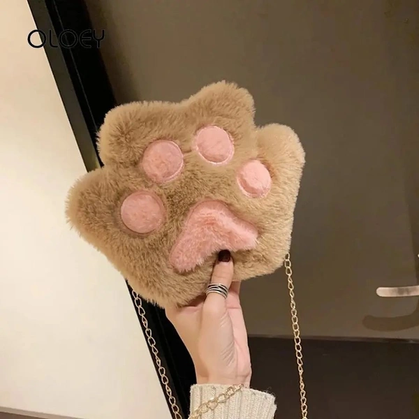 Super Soft Fur Paw Sling Bags for Girls