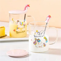 Unicorn Glass Mug with Lid and spoon
