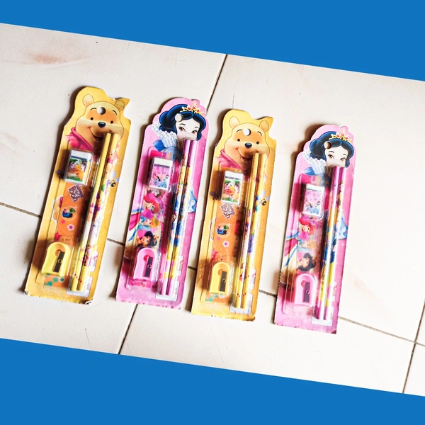 Return Gifts Pencil sets Multi designs (2 pencils, 1 sharpener, 1 eraser, 1 scale)