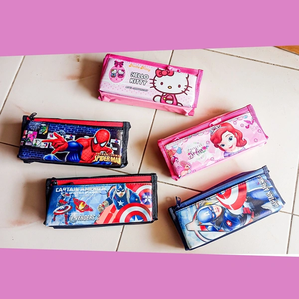 Triple Zip Pouches, Pencil Boxes Multi designs for kids