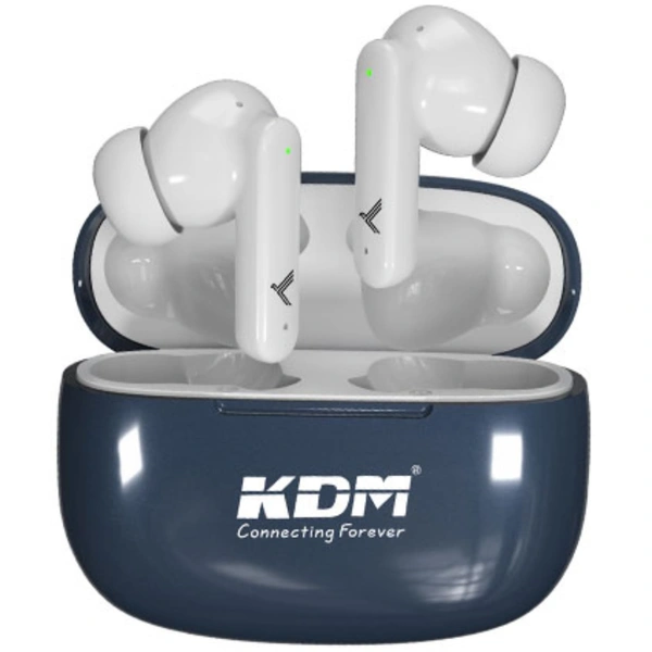 kdm KDM – E5 MP3PODS TWS, Truly Wireless in Ear Earbuds, with 40 Hrs Playtime, ENC, Quad Mic, Gaming Mode, Type-C Fast Charging, Buds, Navy Blue