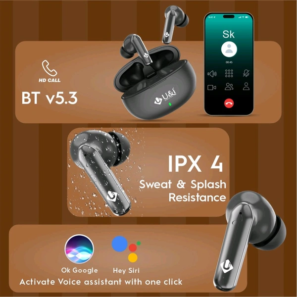 U&i Vibes Series 50 Hours Music Time | Quad Mic ENC & 40ms Low Latency - Black