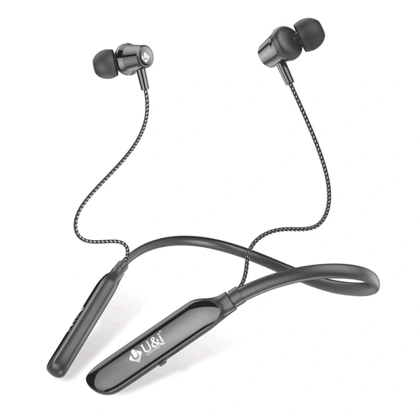 U&i Crisp Series 50 Hours Music Time Bluetooth Neckband | 60MS Low Latency & Vibration Alert - Black