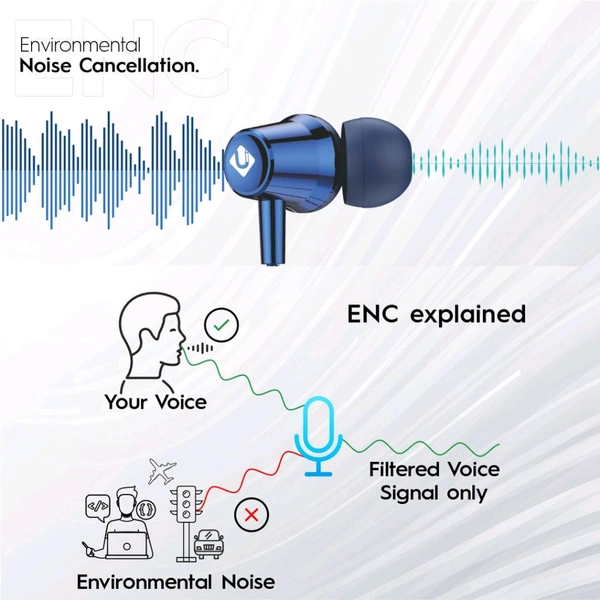 U&i Crisp Series 50 Hours Music Time Bluetooth Neckband | 60MS Low Latency & Vibration Alert - Blue